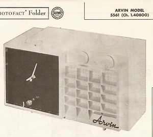 Arvin Model 5561 Ch. 1.40800 AM Clock Radio Photofact  