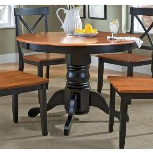    Cottage Oak & Black Round Pedestal Dining Table