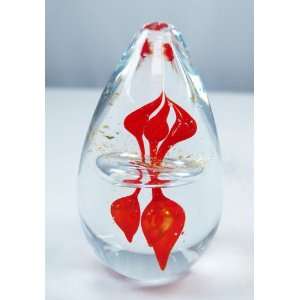   Red Leaves w/ Clear Liquid Ring Egg Paperweight PW 625