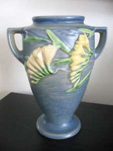 Vintage ROSEVILLE Blue Freesia Pottery Vase  