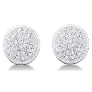  10k White Gold Micro Pave Set Round Diamond Circle Stud Earrings 
