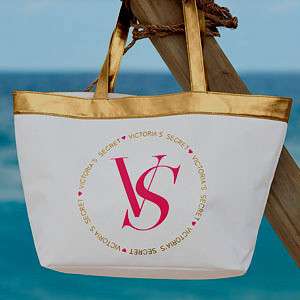 NEW Victorias Secret VS Logo Gold Handle White Weekender Gym Tote Bag 