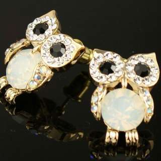 Cute Swarovski Crystal Gold GP Owl Earring Stud O100  