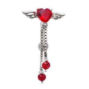 Top Mount Ruby Red Angel Wing Gem Heart Chain Dangle Reverse Belly 