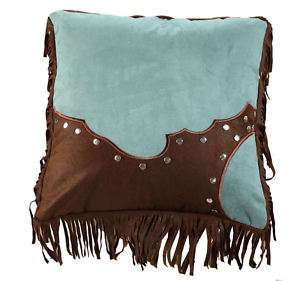 Western Decor Blue Tooled Leather Throw Pillow  