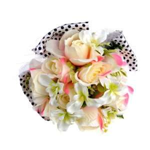   Silk Wrapped White Lily and Rose Wedding Bouquet 