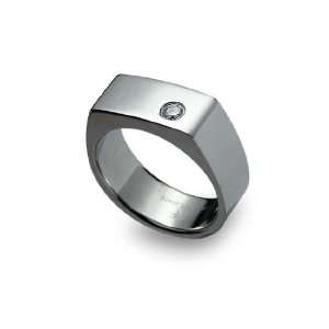  Stainless Steel Ring Square Top Satin High Polish with CZ 