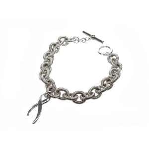  Sterling Silver Cancer Awareness Ribbon Bracelet with Heavy Sterling 