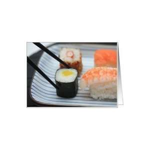  traditional Japanese sushi on plate Card Health 