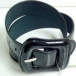 this 2 inch wide black patent leather waist belt features a huge 4
