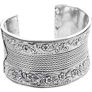 83 Grams   Wide FLORAL DESIGN Sterling Silver Cuff Bracelet SRP $1,119 