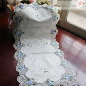    Gorgeous Embroidery Blue Roses Sheer Table Runner