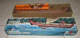 70s HAWAII OUTRIGGER CANOE WOODEN BOAT MODEL IN BOX RAR  