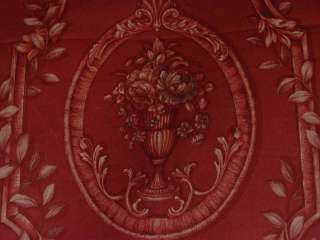 Red Laurel Panel Toile Cotton Drapery Upholstery Fabric  