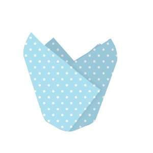  Tulip Baking Cups   Pastel Blue and White Polka Dots