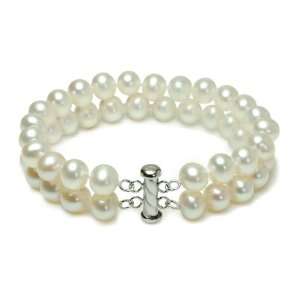   Row White A Grade 8.5 9mm Freshwater Cultured Pearl Bracelet, 8