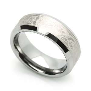 8MM Comfort Fit Tungsten Carbide Wedding Band Celtic Dragon Engraved 