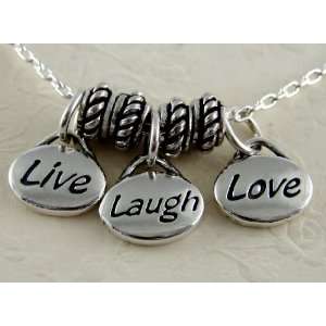 Simple Words of Inspiration Live Laugh and Love Necklace in Sterling 